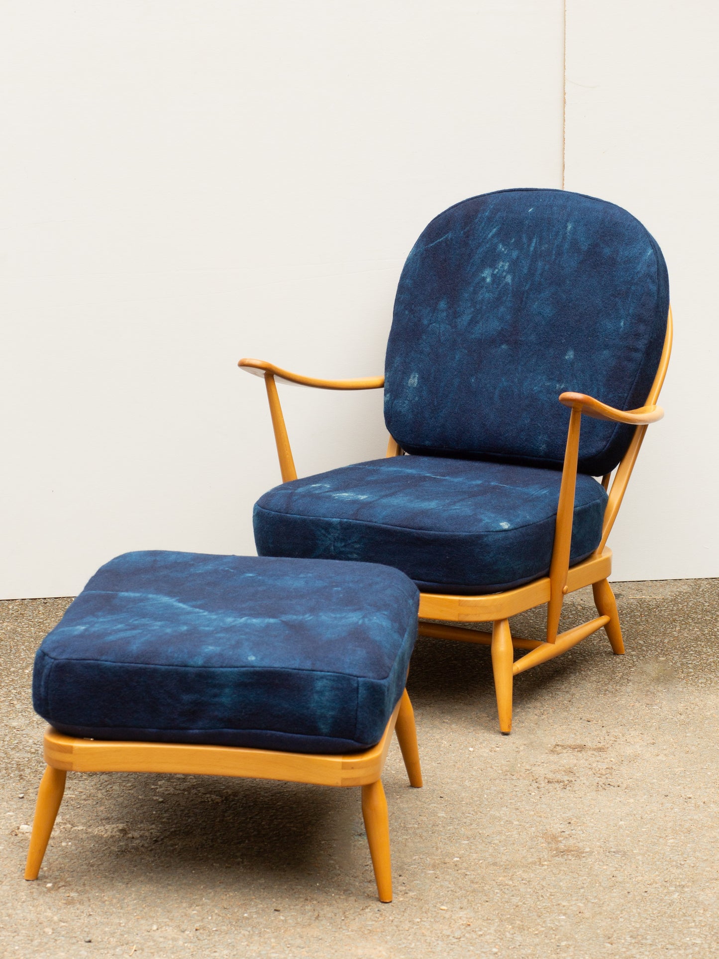 Ercol Windsor Blonde 203 Armchair - Indigo Hand-dyed wool covers