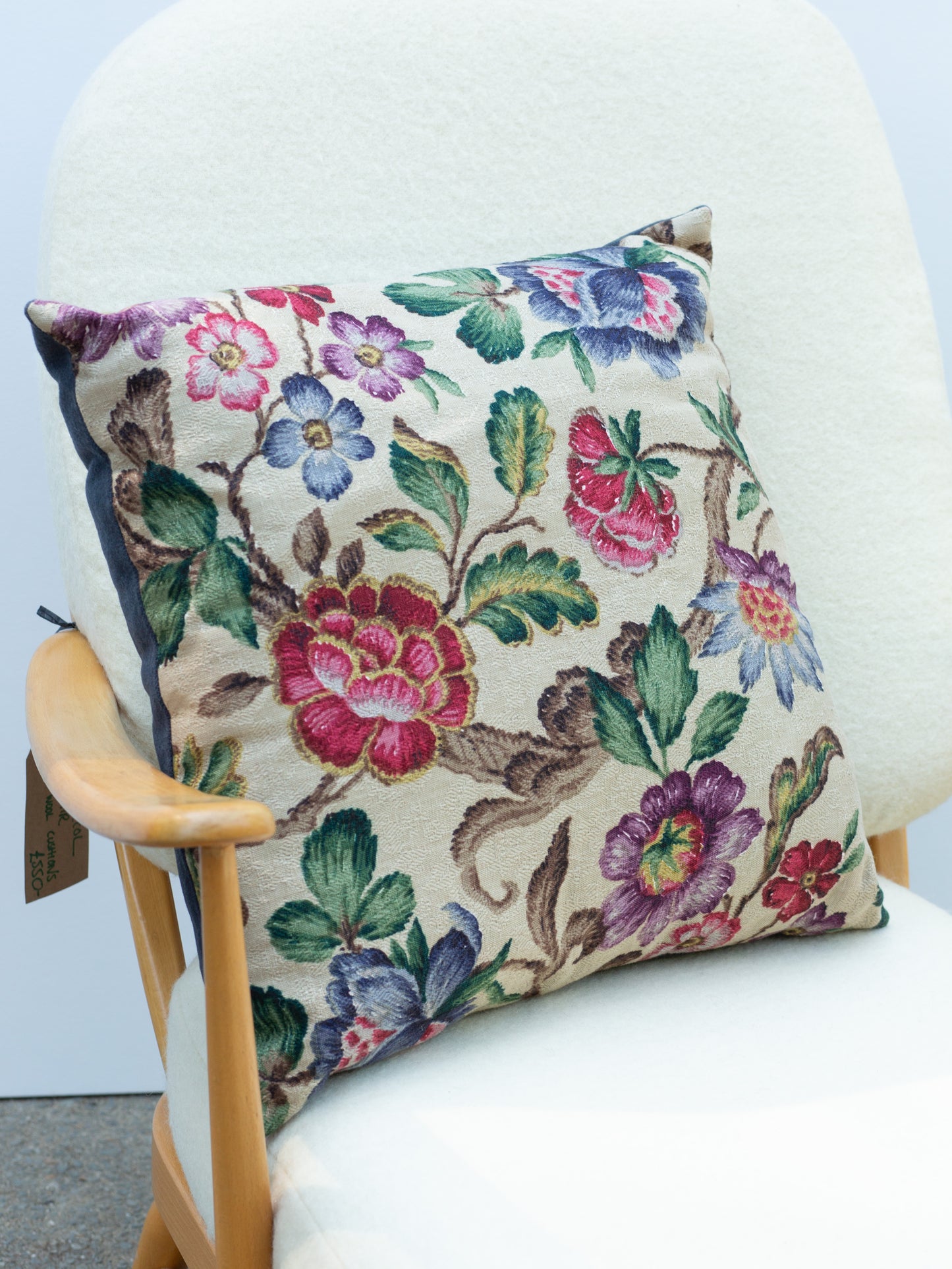 Wool Cushion - Floral/Grey