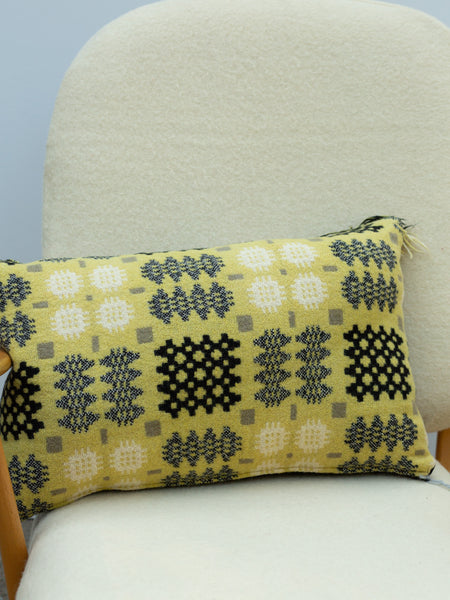 Welsh Tapestry Wool Cushion - Yellow/Black - fringe