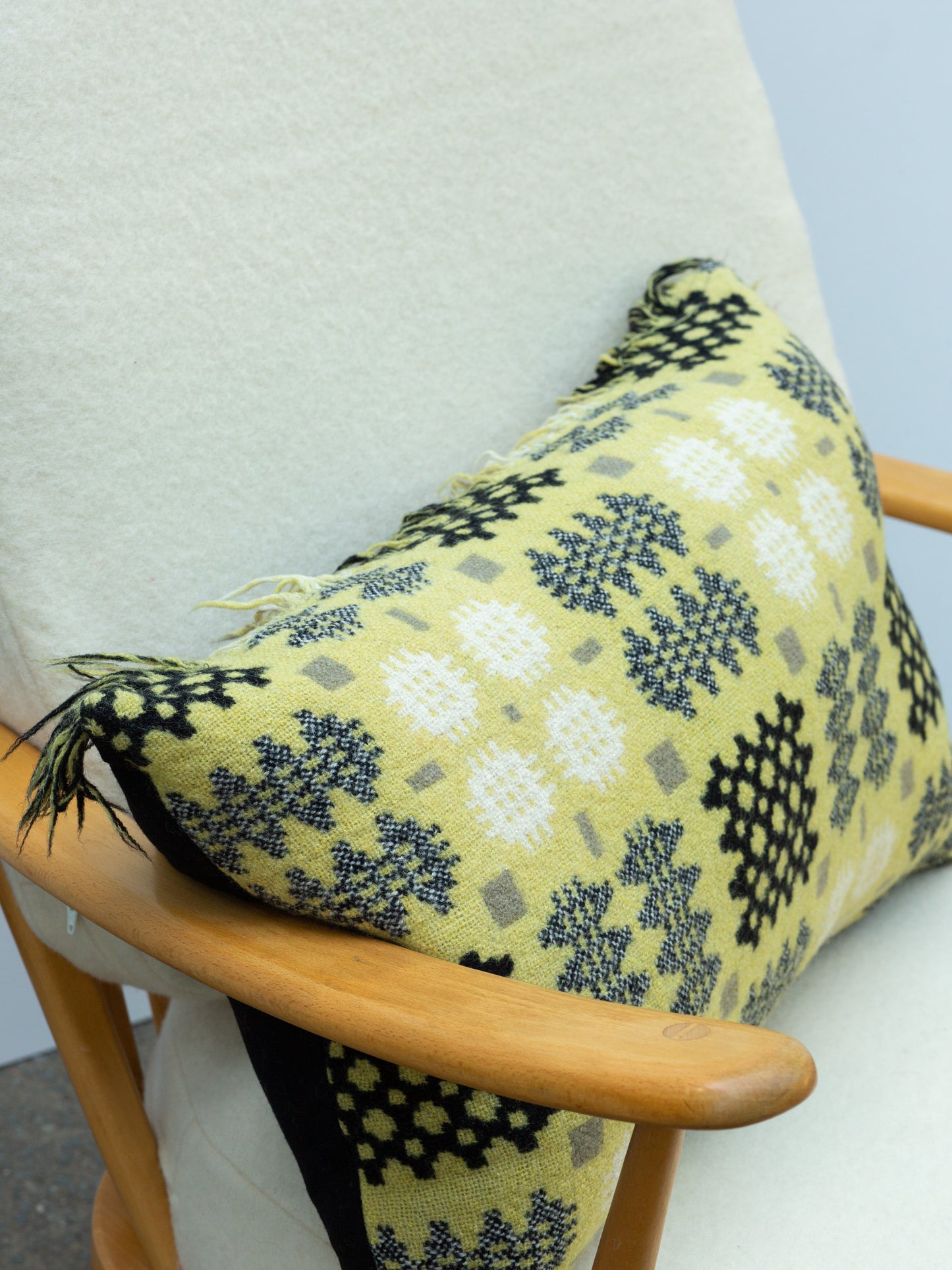 Welsh Tapestry Wool Cushion - Yellow/Black - fringe