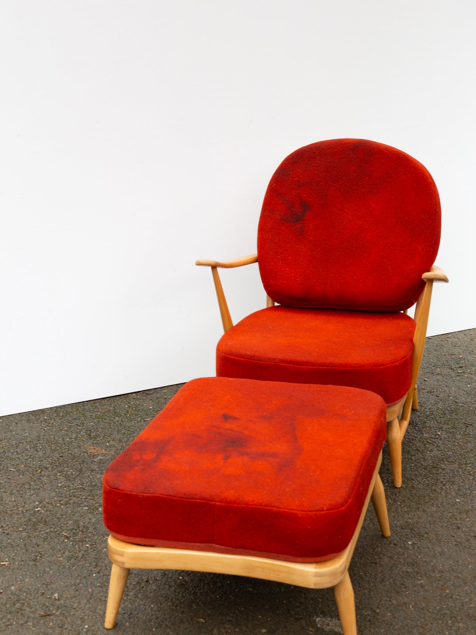 Ercol Windsor 203 Armchair & 341 Footstool - Fully Restored - Rust Space Dye