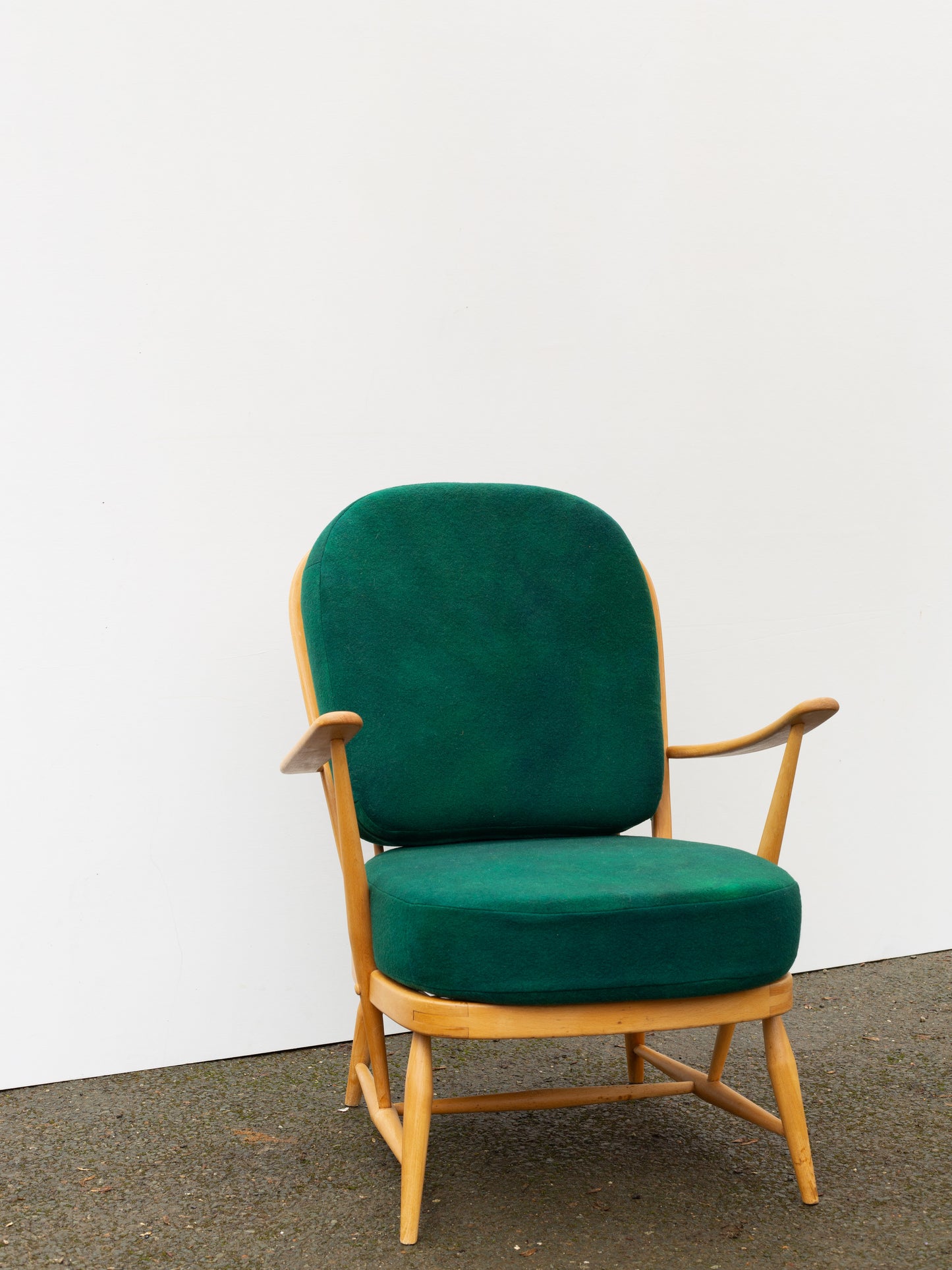 Ercol Windsor 335 Armchair - Fully Restored - Emerald Green No.2 Mottled Wool Covers