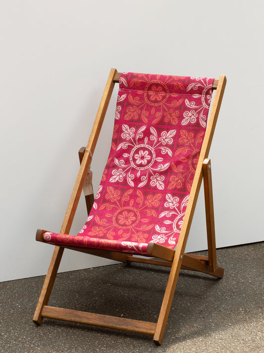 Deckchair - 1970s geo/floral print - Pink/Red