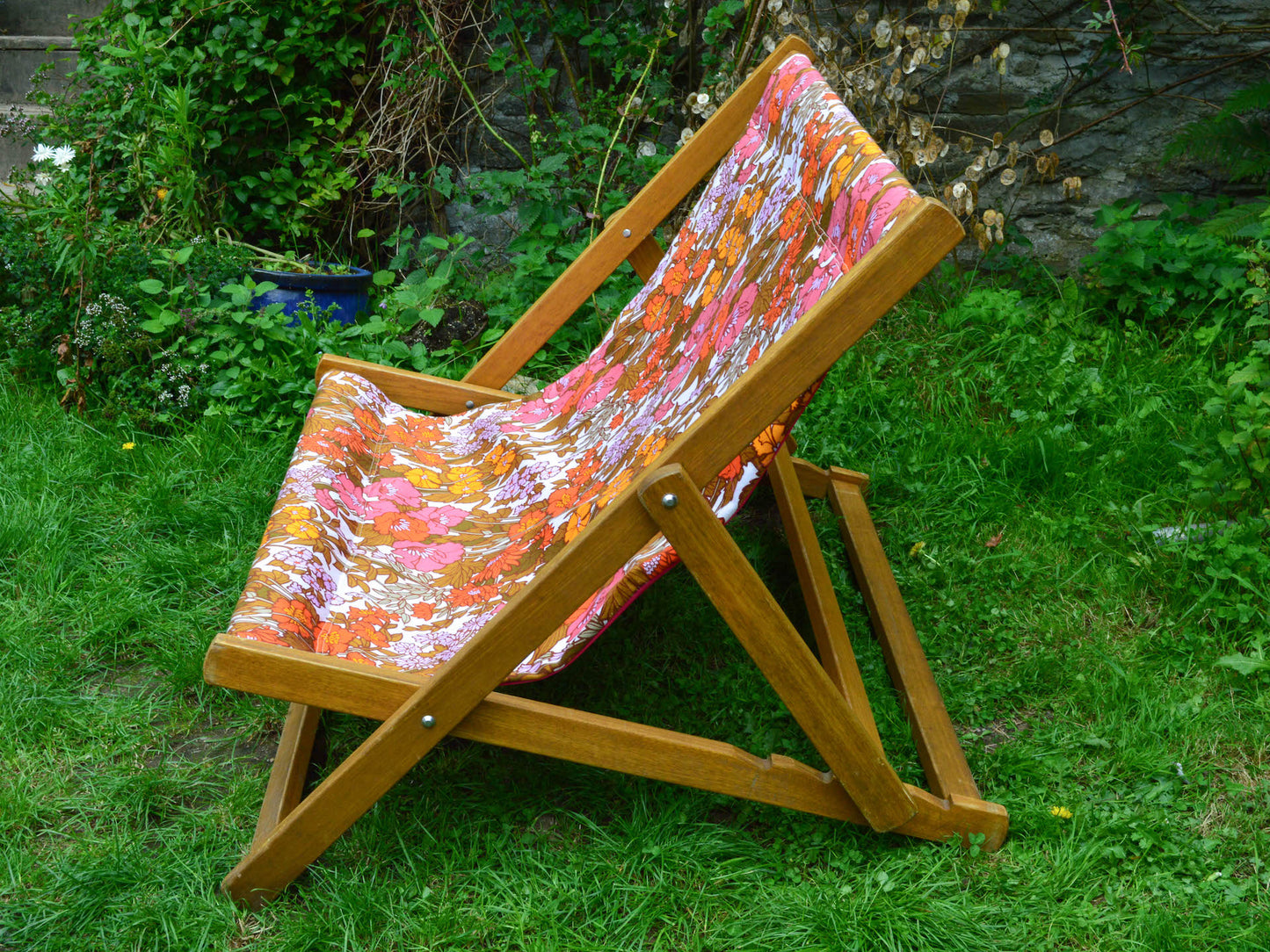 Double Deckchair - Big Flower - Pink/Orange