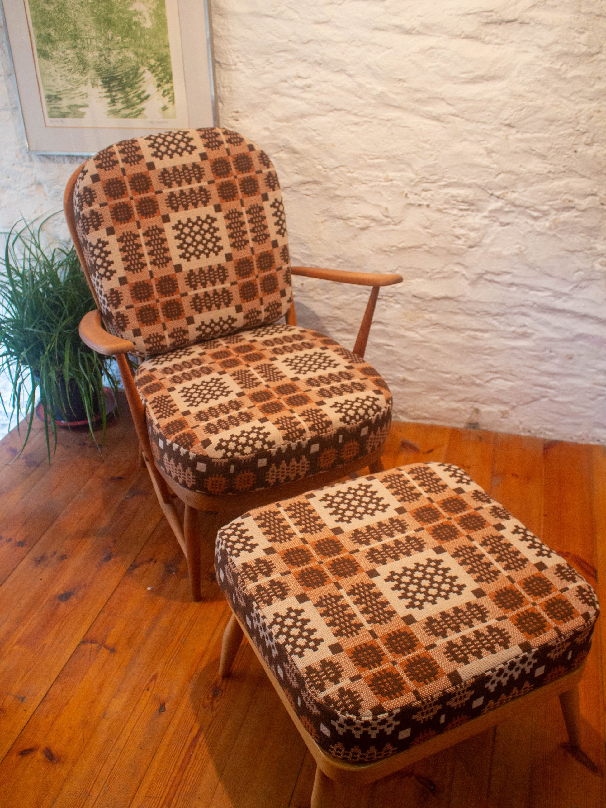 Ercol 335 Armchair - Welsh Tapestry  cushion covers and footstool