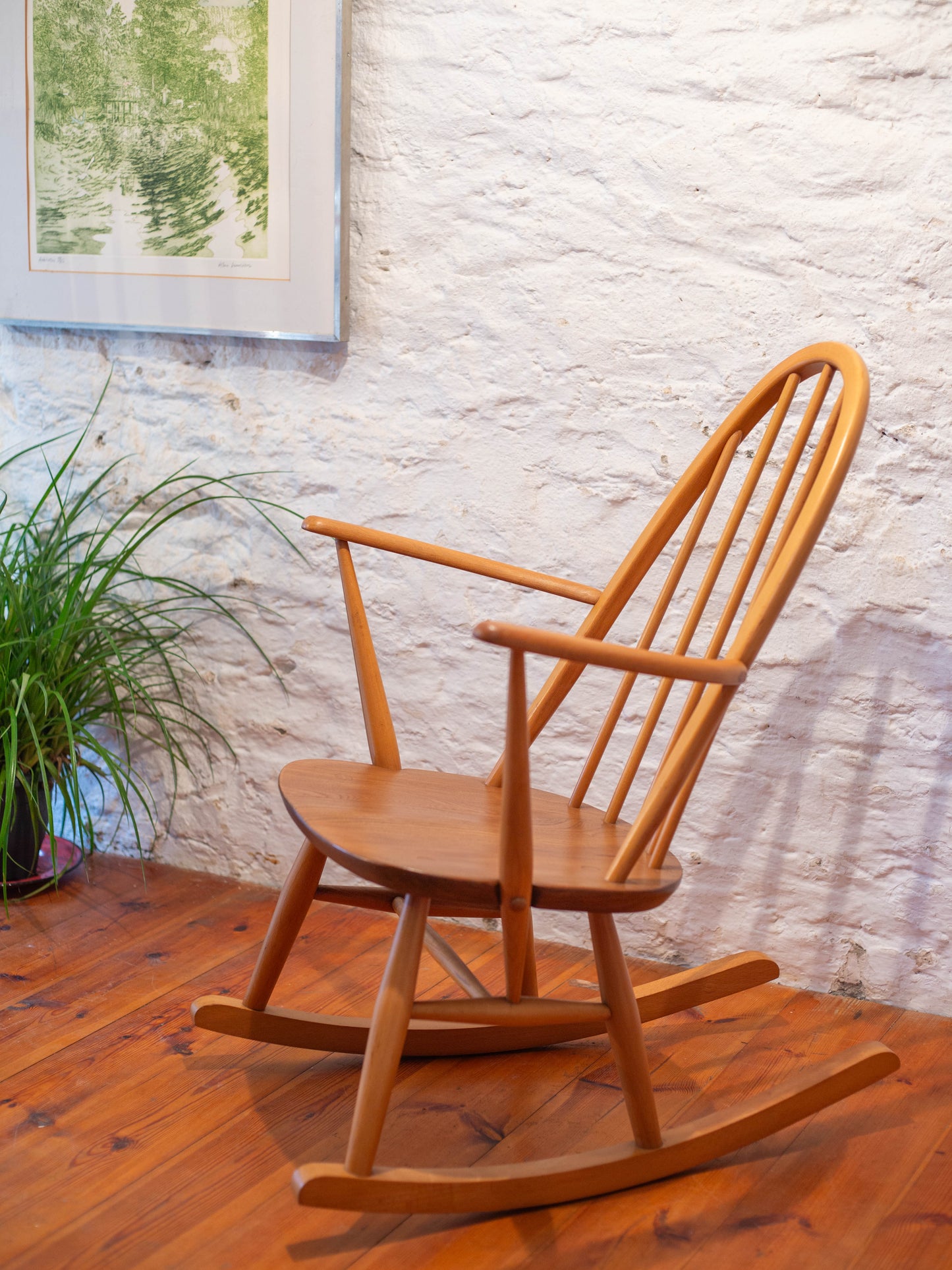 Ercol Quaker 428 Rocking Chair - Fully Restored - Hot Pink Cushion