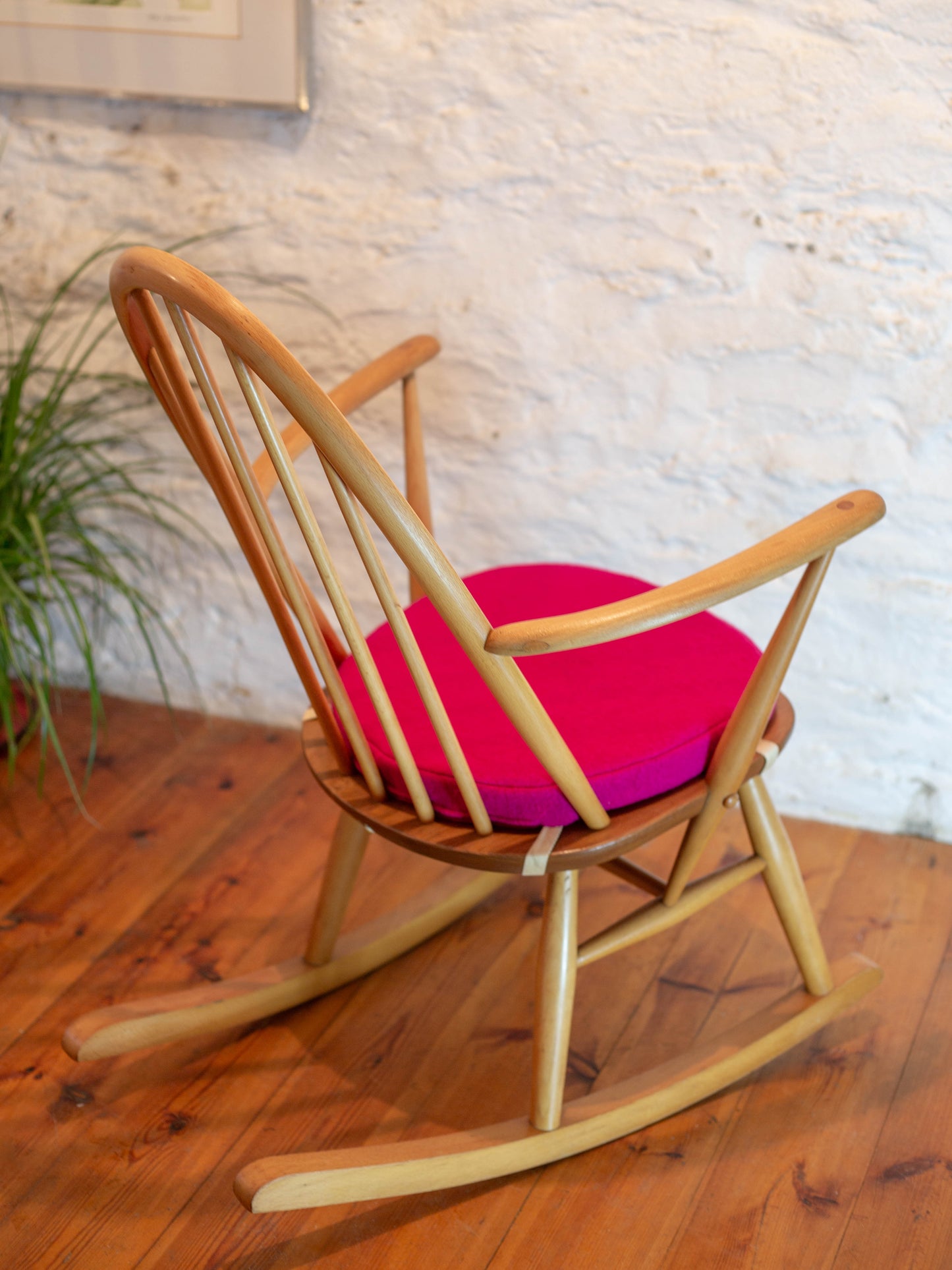 Ercol Quaker 428 Rocking Chair - Fully Restored - Hot Pink Cushion