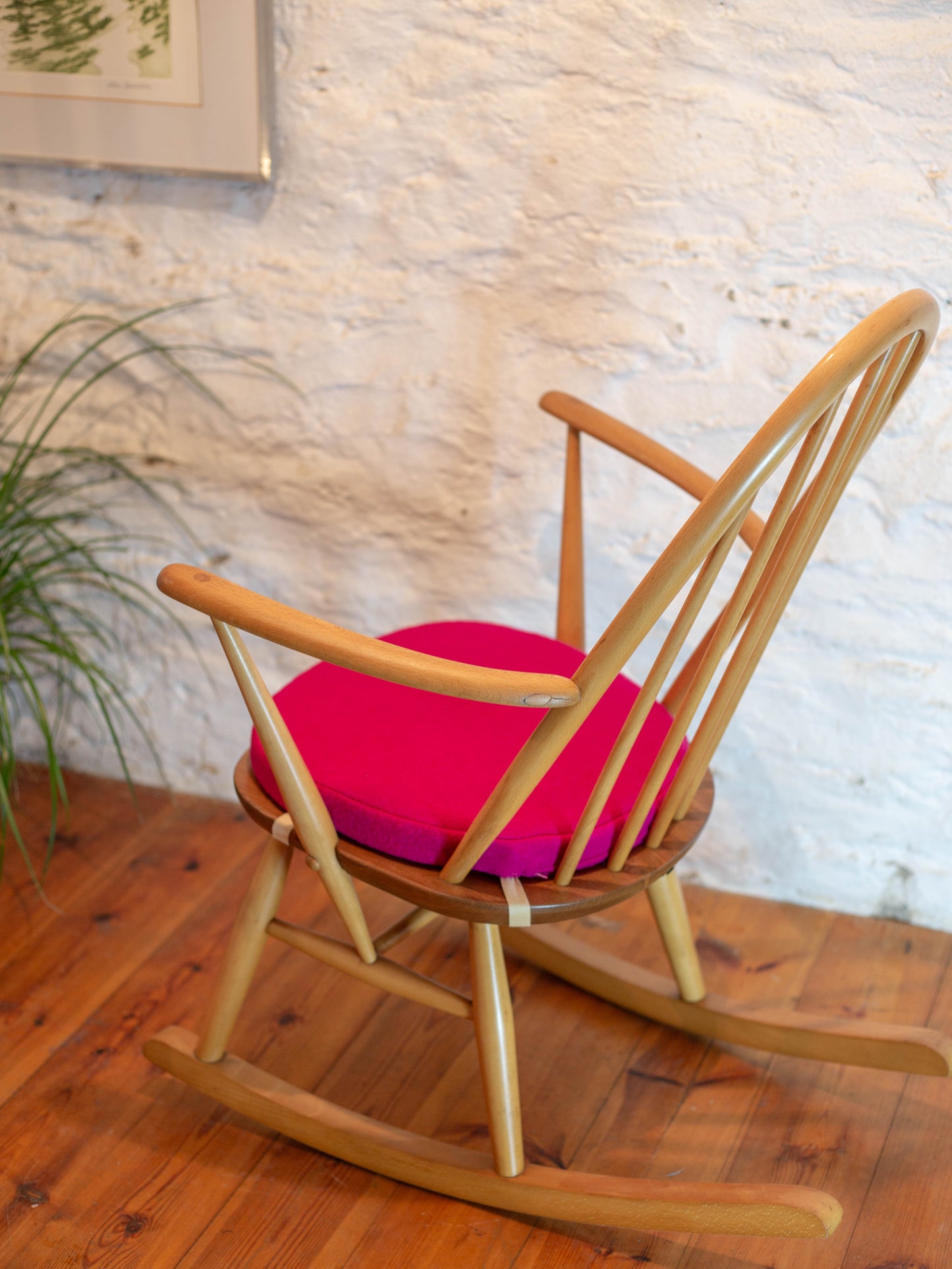 Ercol Quaker 428 Rocking Chair - Fully Restored - Hot Pink Cushion