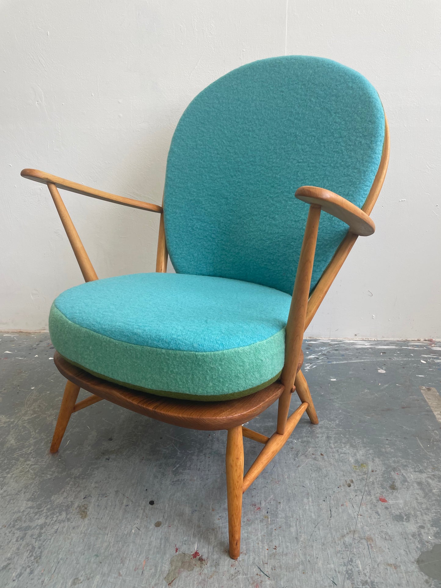 Trio Colour Block - Ercol 317 Grandfather Armchair - Olive Duck Egg Blue