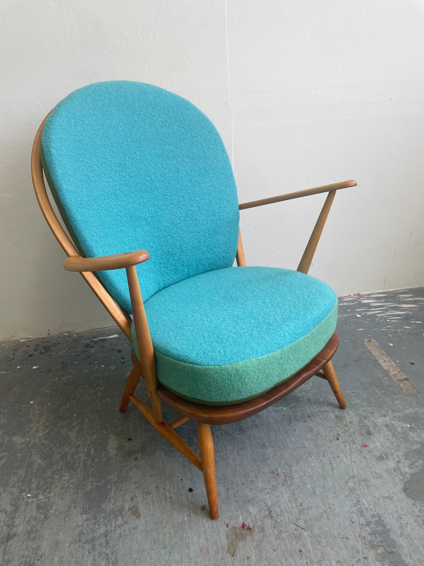 Trio Colour Block - Ercol 317 Grandfather Armchair - Olive Duck Egg Blue