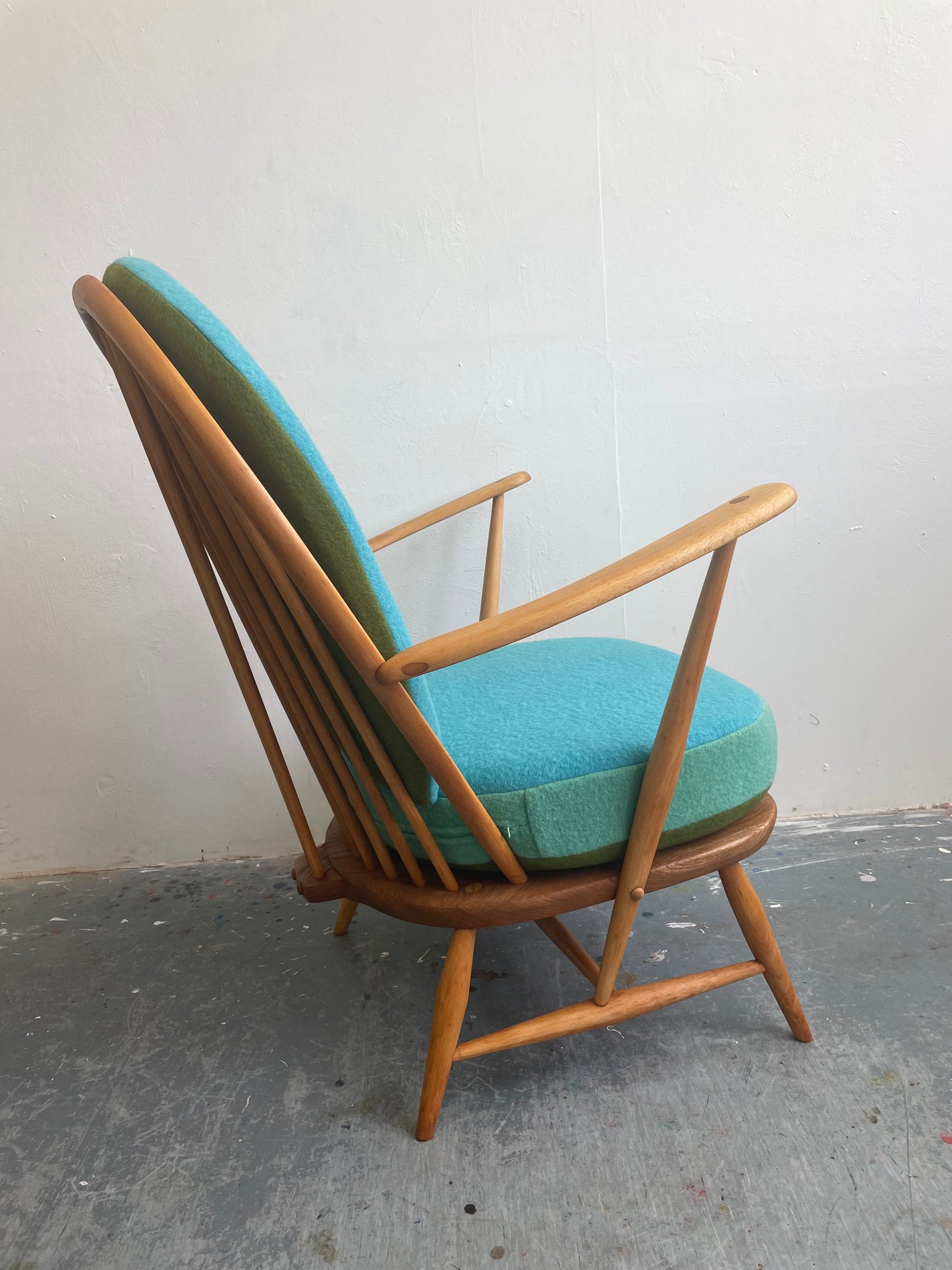 Trio Colour Block - Ercol 317 Grandfather Armchair - Olive Duck Egg Blue