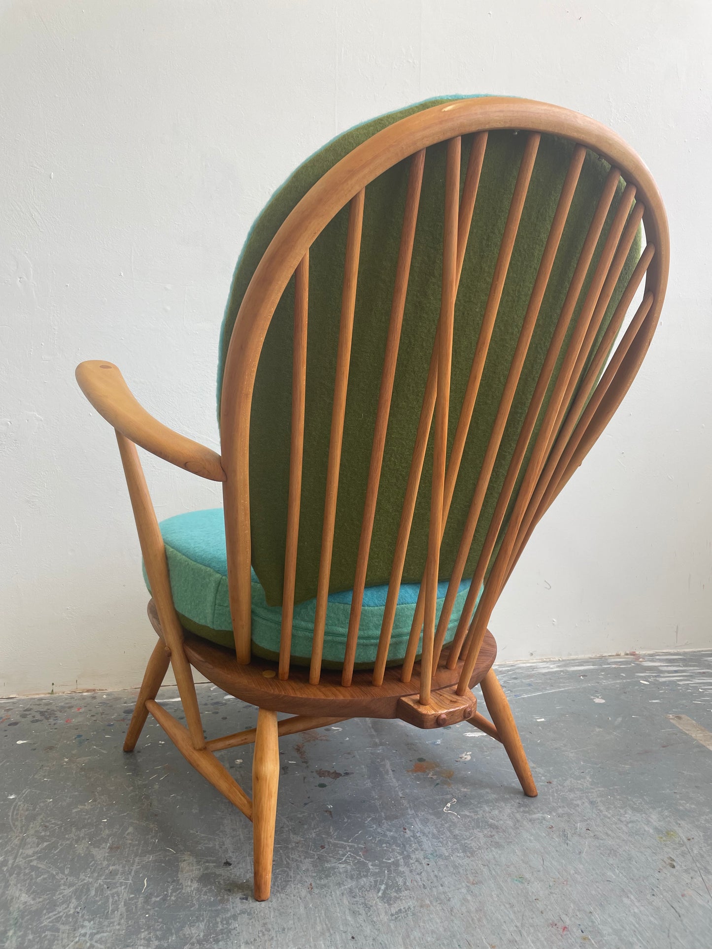 Trio Colour Block - Ercol 317 Grandfather Armchair - Olive Duck Egg Blue