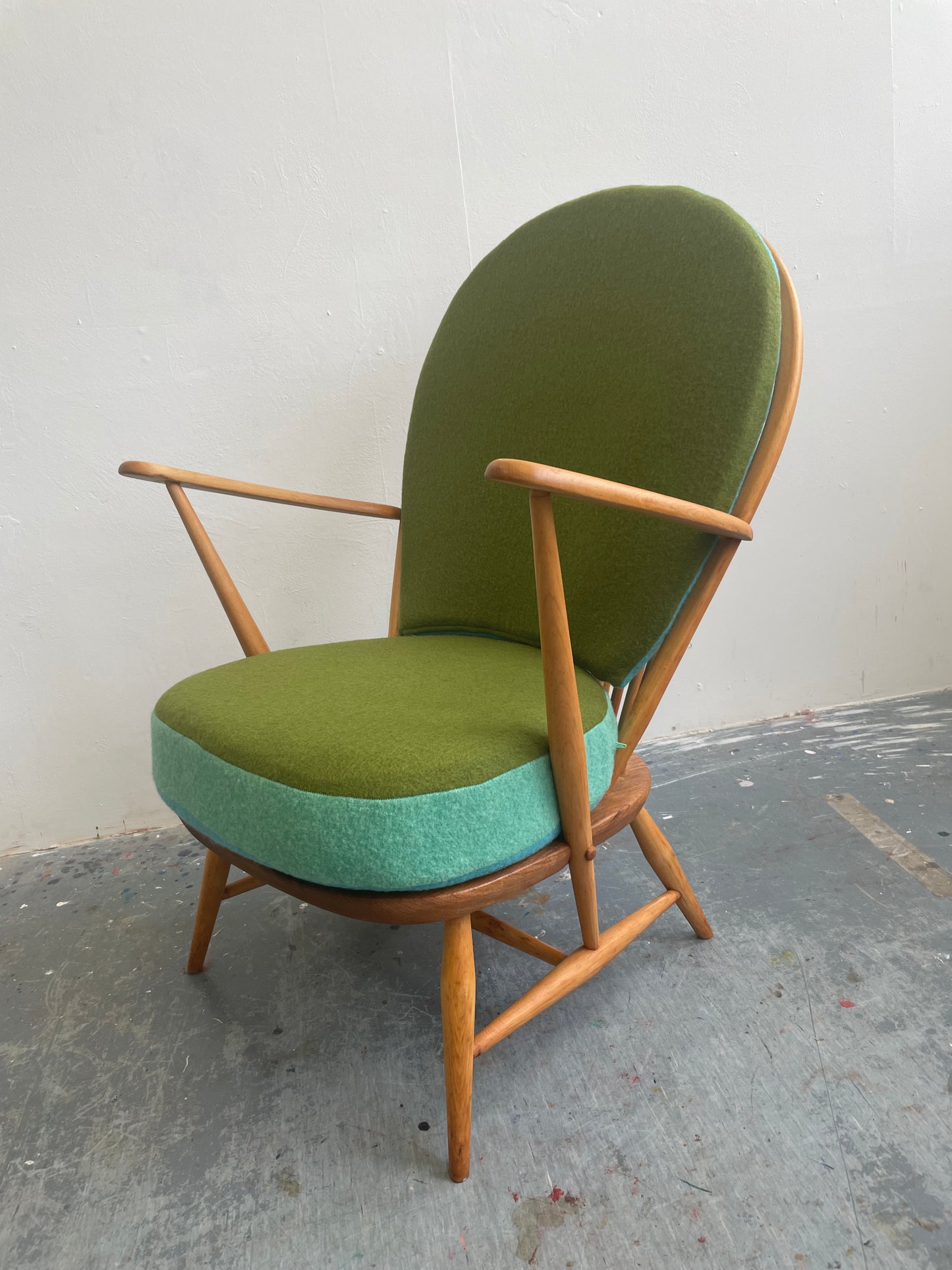 Trio Colour Block - Ercol 317 Grandfather Armchair - Olive Duck Egg Blue