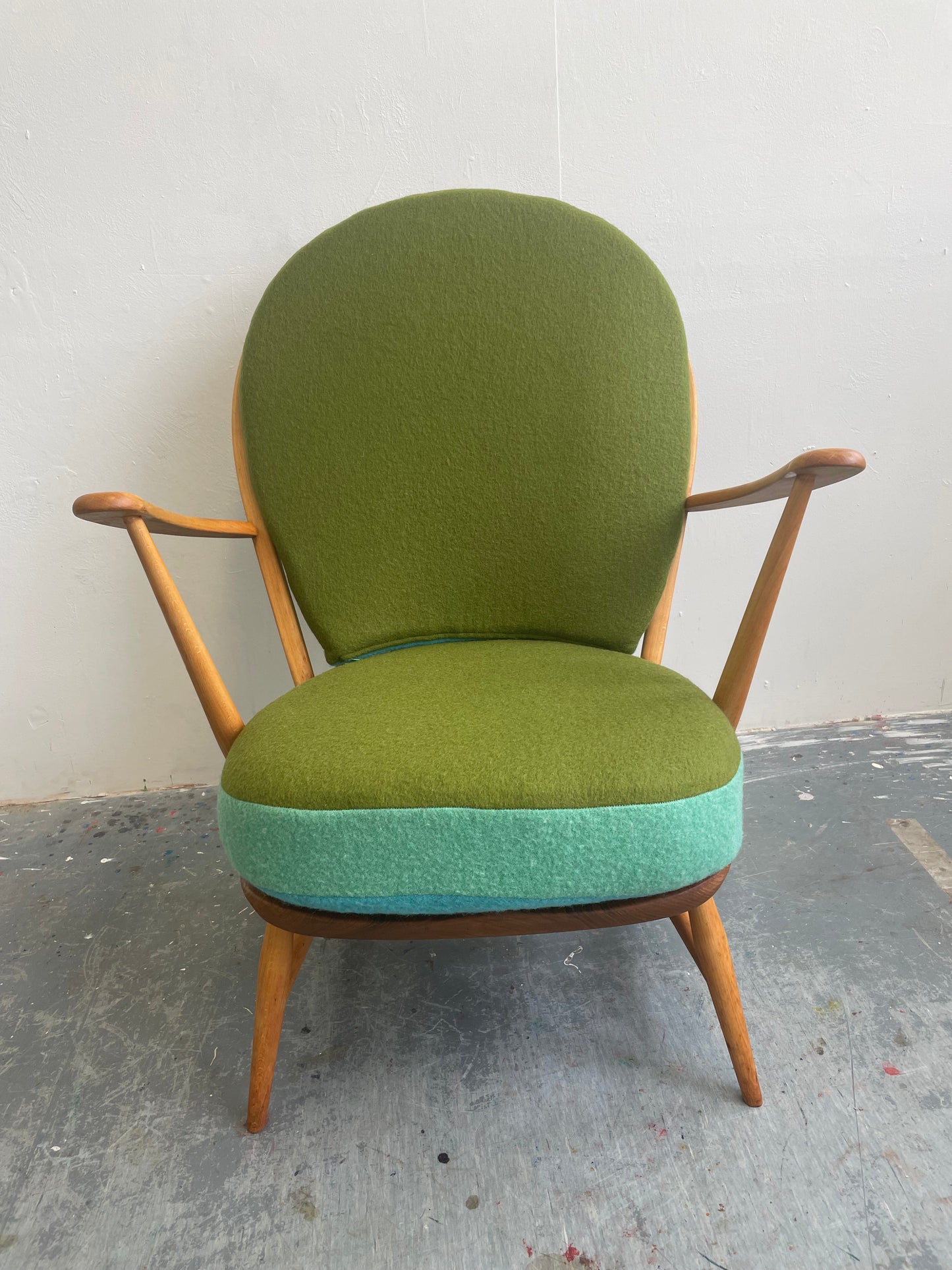 Trio Colour Block - Ercol 317 Grandfather Armchair - Olive Duck Egg Blue