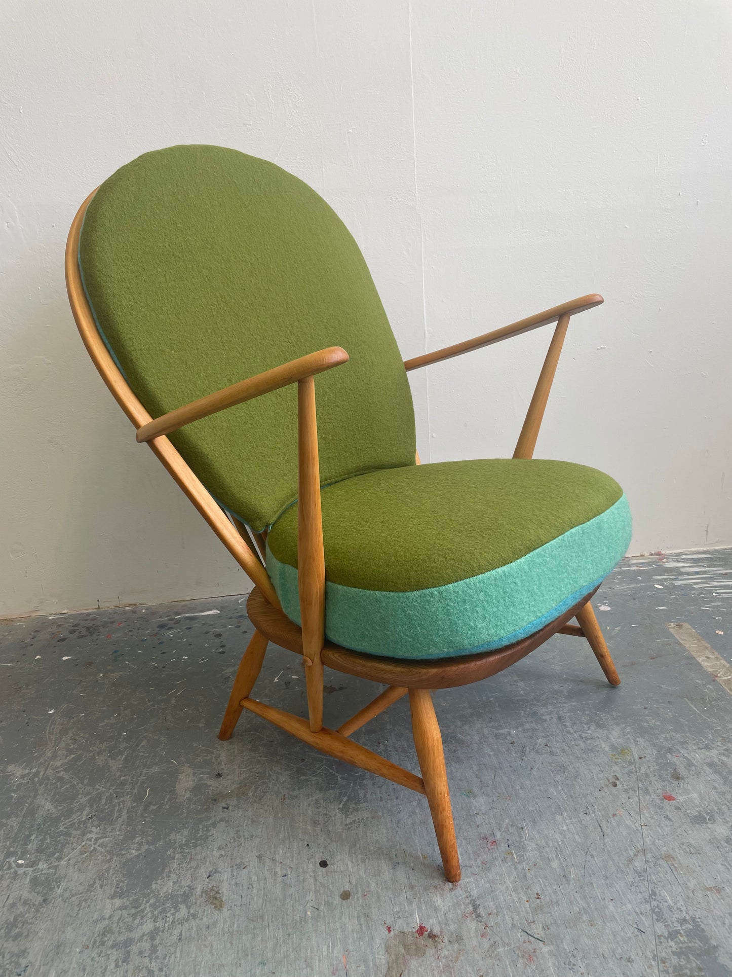 Trio Colour Block - Ercol 317 Grandfather Armchair - Olive Duck Egg Blue