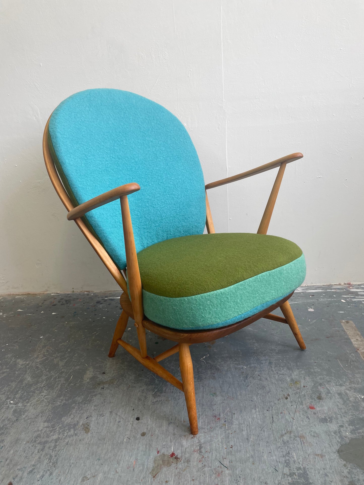 Trio Colour Block - Ercol 317 Grandfather Armchair - Olive Duck Egg Blue