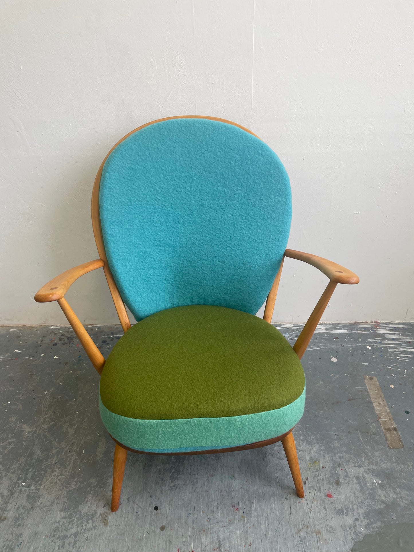 Trio Colour Block - Ercol 317 Grandfather Armchair - Olive Duck Egg Blue