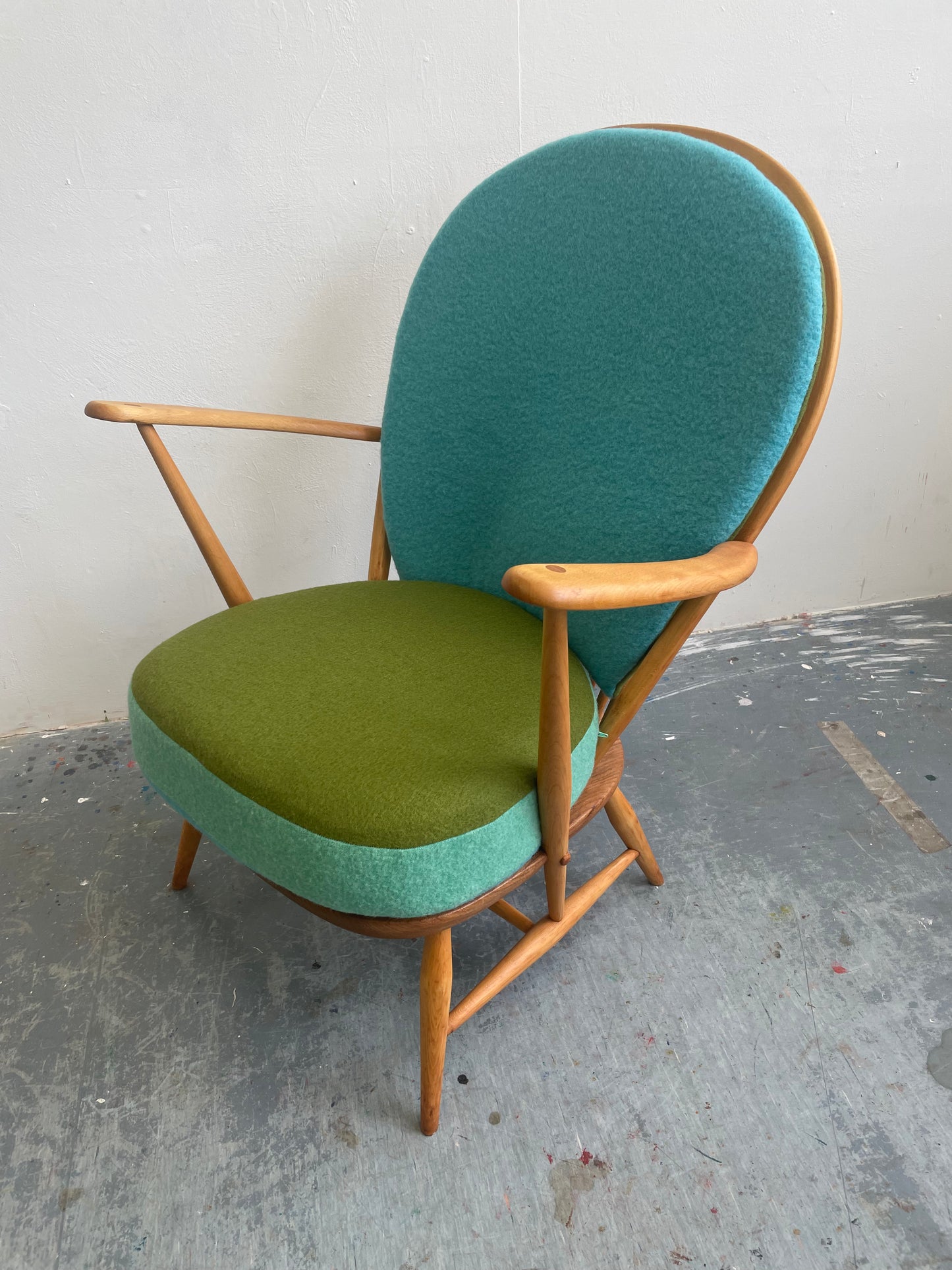 Trio Colour Block - Ercol 317 Grandfather Armchair - Olive Duck Egg Blue