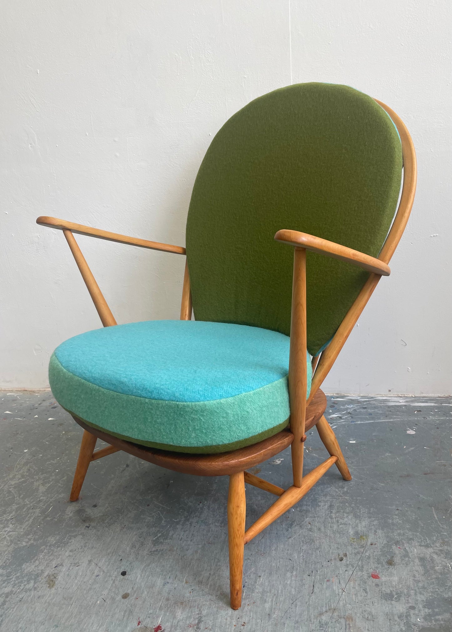 Trio Colour Block - Ercol 317 Grandfather Armchair - Olive Duck Egg Blue