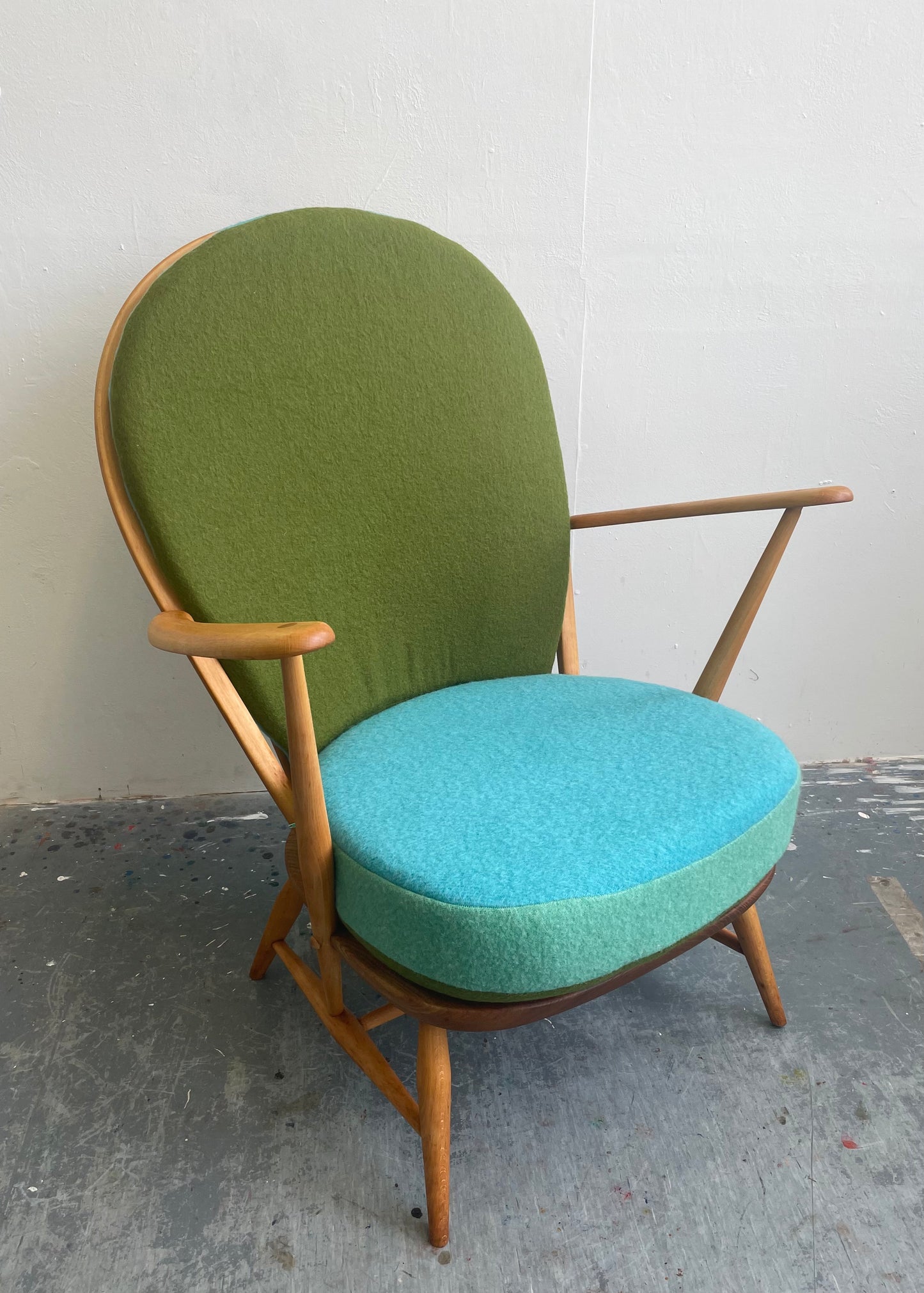 Trio Colour Block - Ercol 317 Grandfather Armchair - Olive Duck Egg Blue