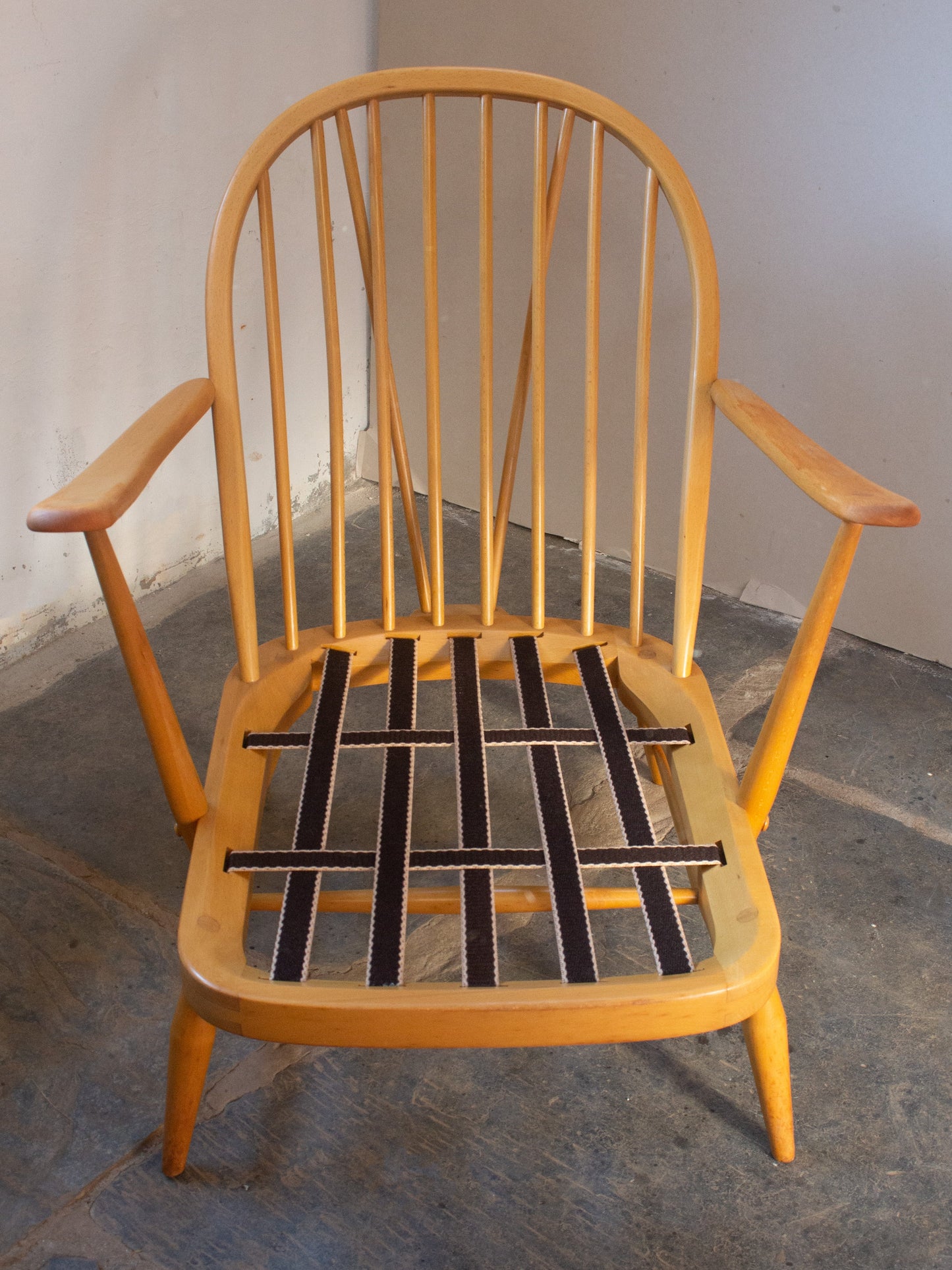 Ercol Windsor 203 Armchair - Fully Restored - Cream Wool Covers - Set of Two Chairs