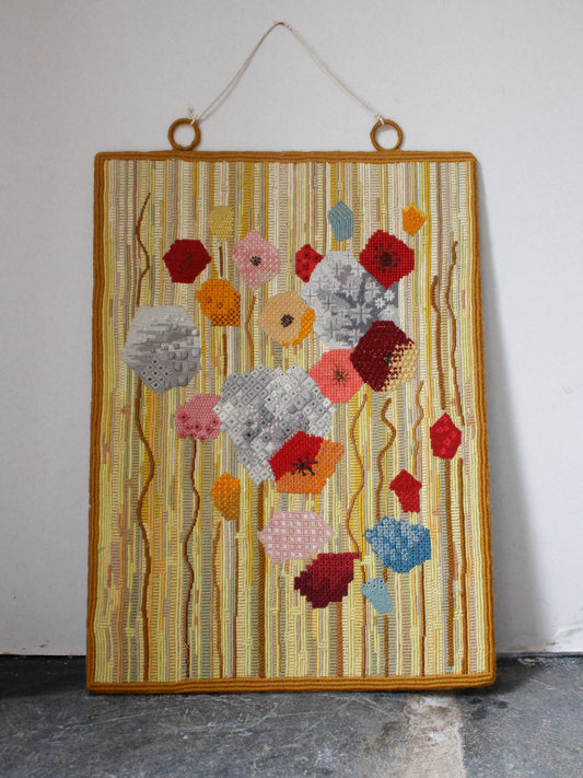 1970s Abstract hand-stitch Flower Tapestry