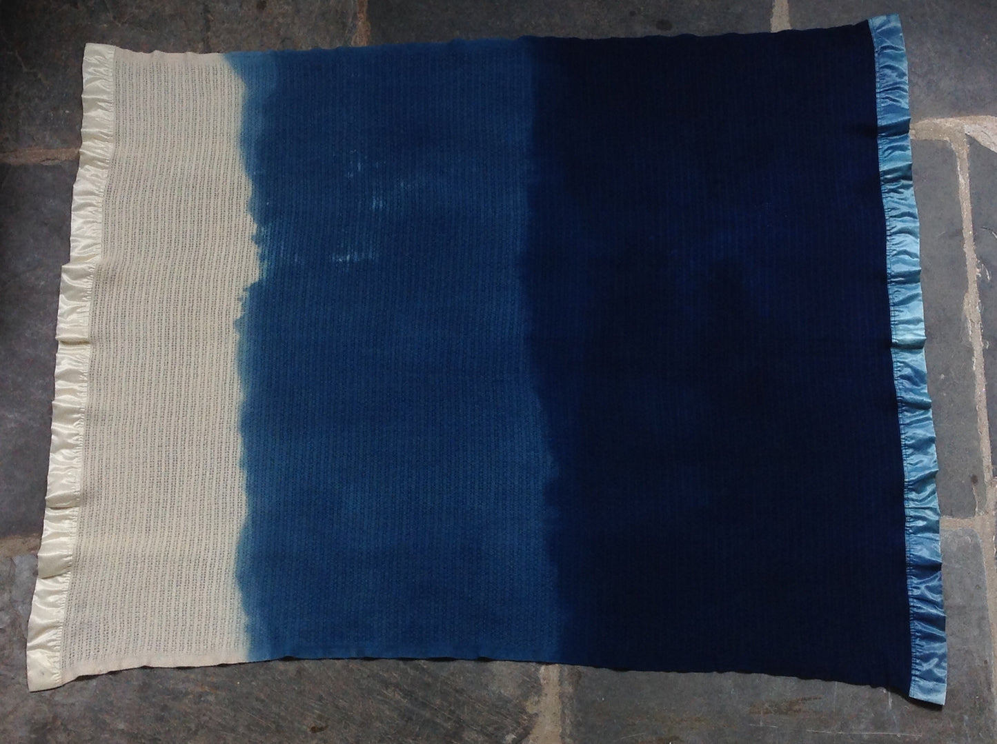 Indigo Ombré cellular Wool Blanket