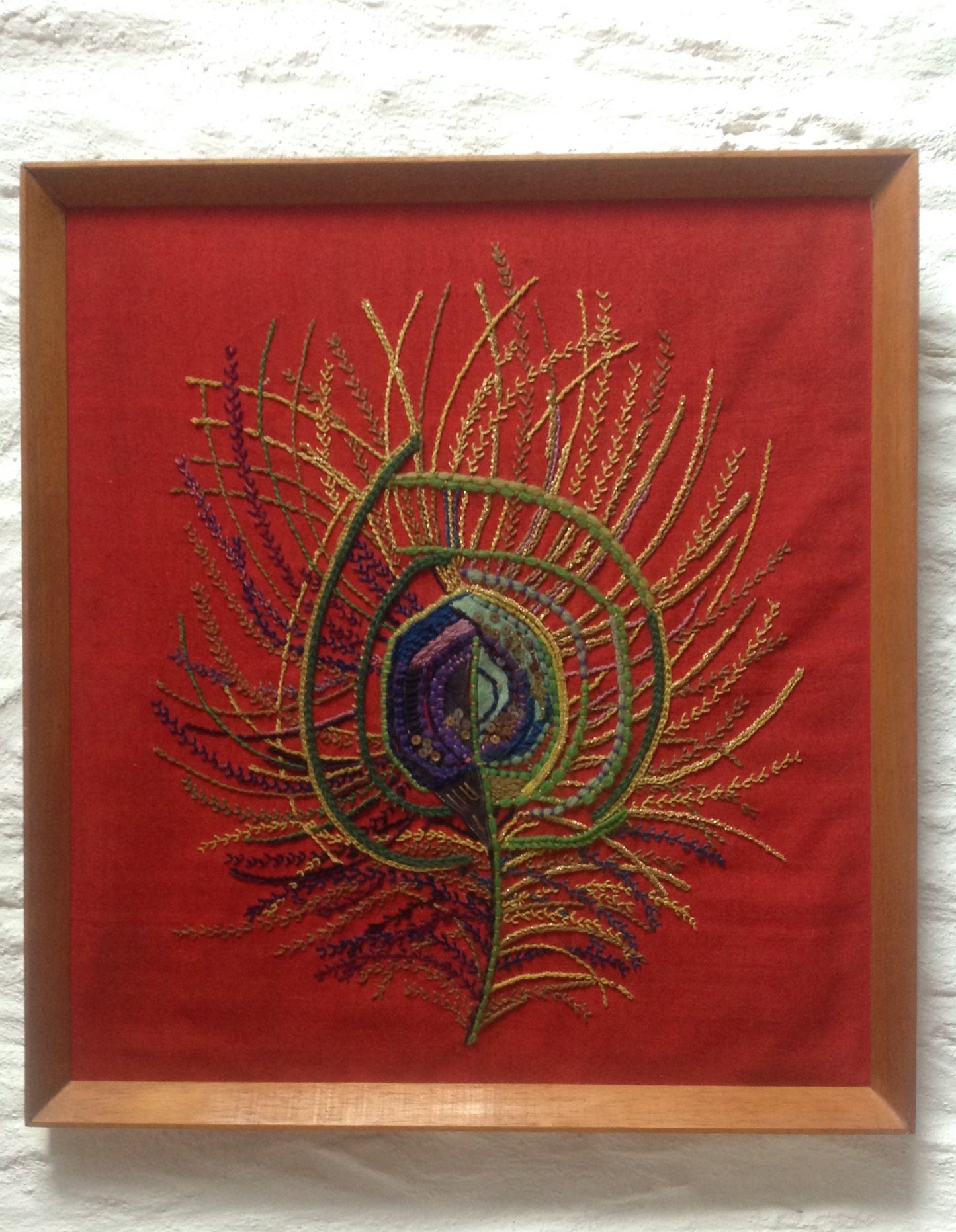 Hand Stitched Peacock Feather Tapestry