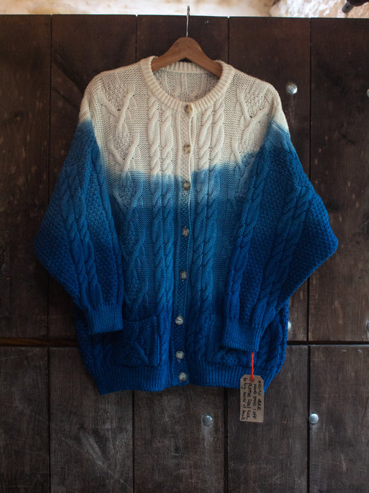 Indigo Ombre Vintage Aran Hand Dyed Wool Cardigan