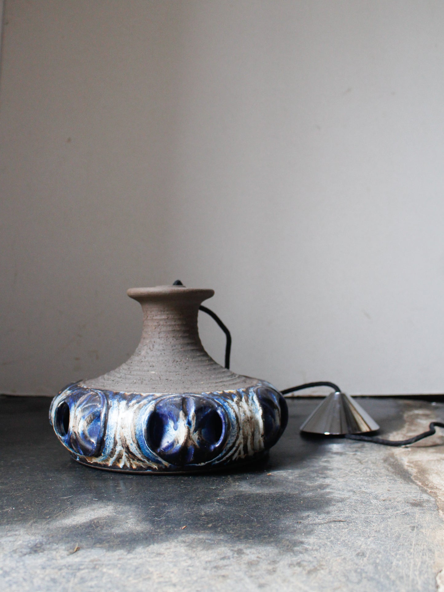 1970's Blue Danish Studio Pottery Ceiling Light