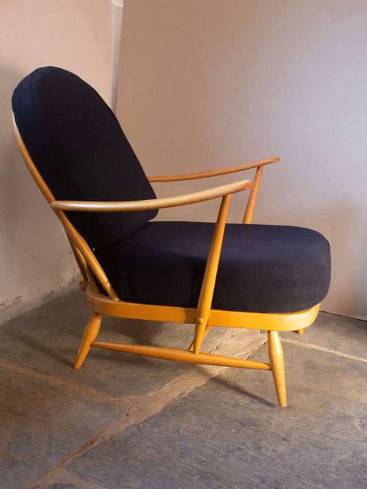 Ercol Windsor 203 Armchair - Fully Restored -Dark Navy Wool Covers