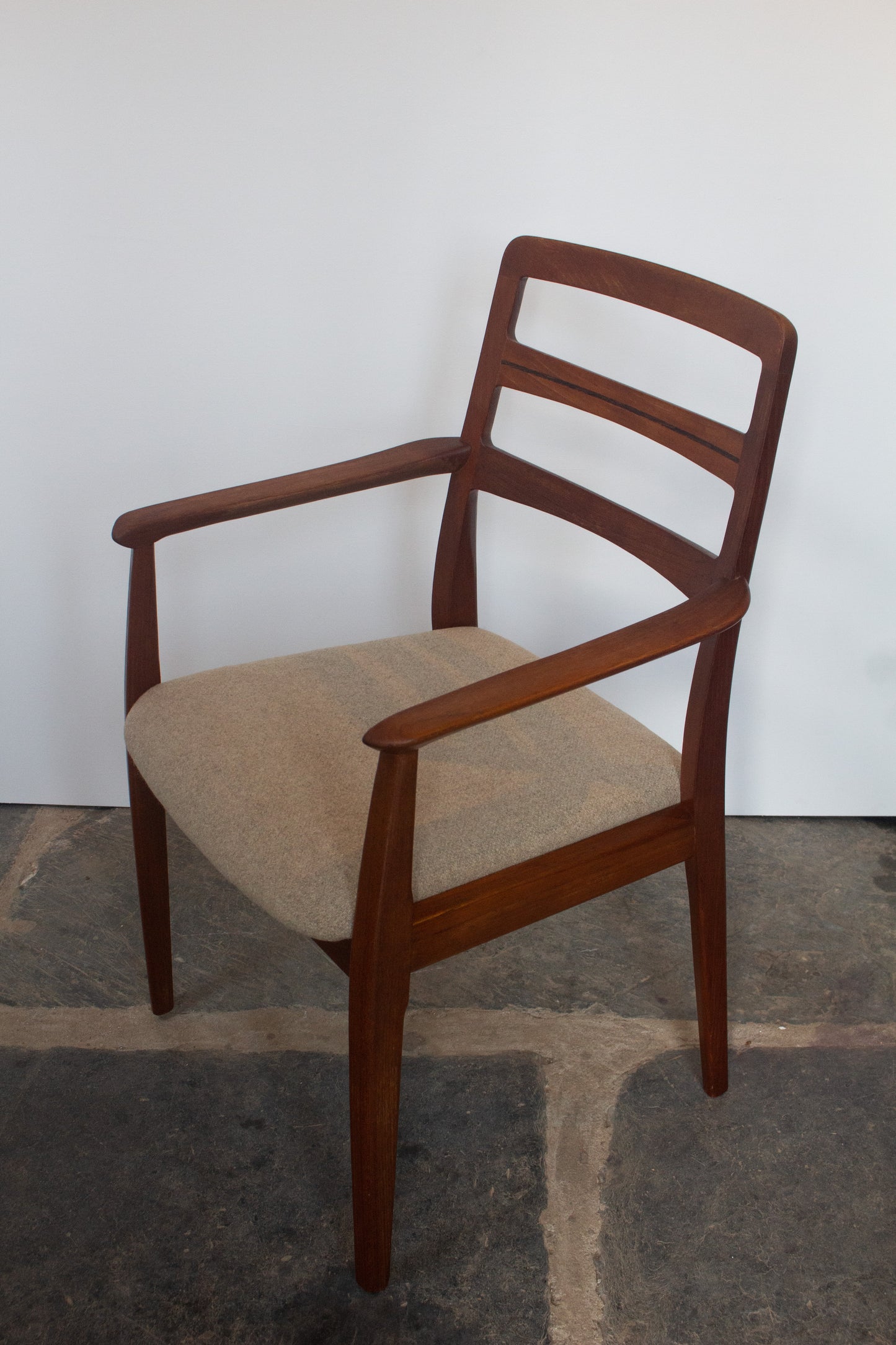 Solid Teak Dining Chairs with Wool Seat - set of 6